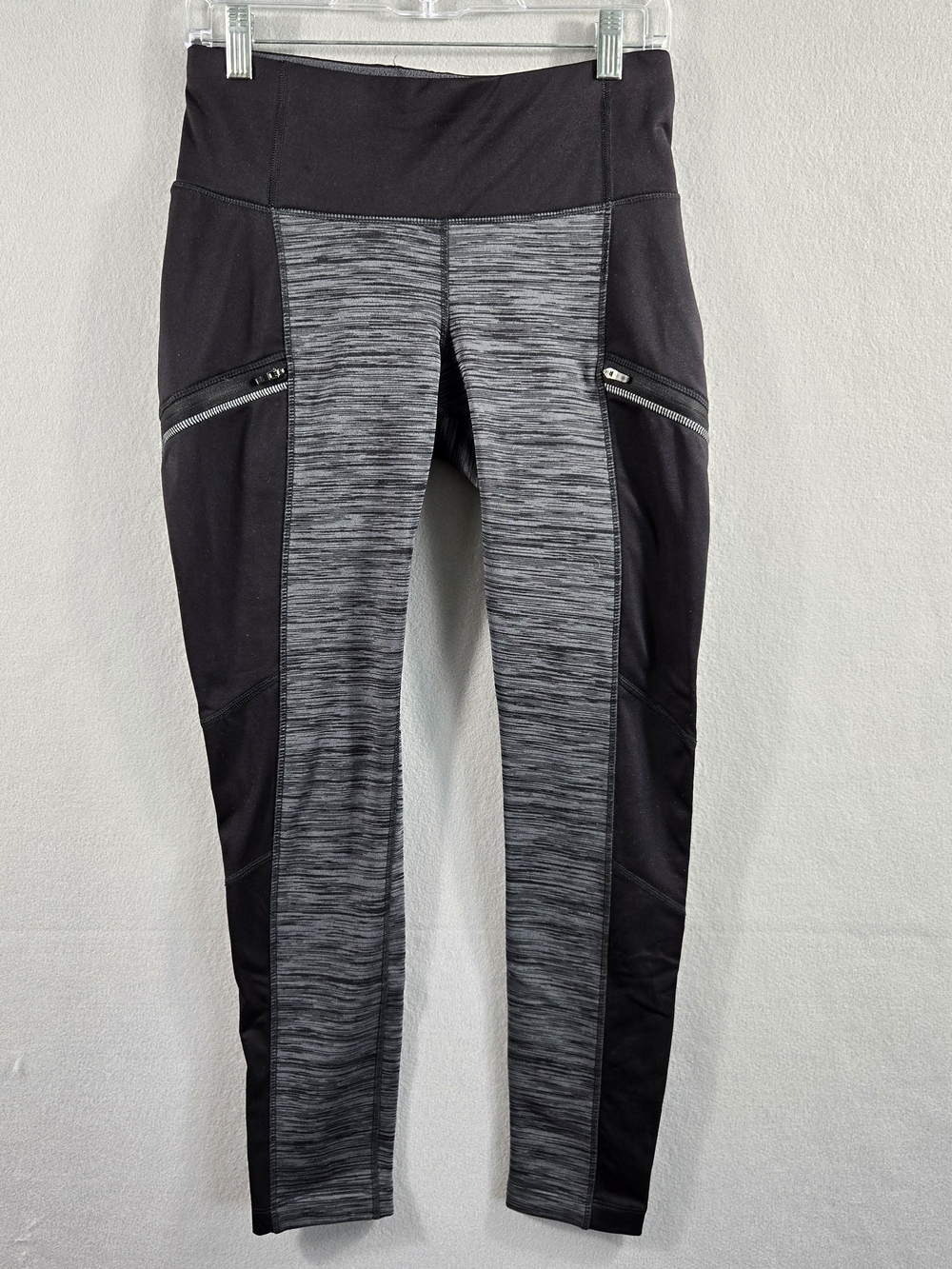 Athleta Altitude Fleece Lined Leggings Gray Space Dye Zipper Pockets Medium